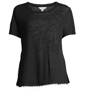 Womens Time and Tru POM POM trimmed See-thru LINEN Tee T-Shirt Size Small NWT